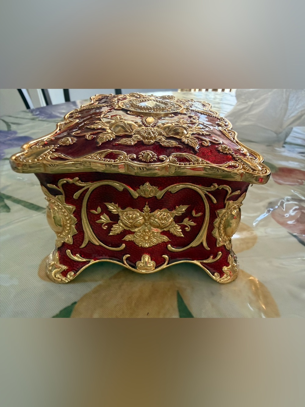 Ornate Red and Gold Jeweled Mini Jewelry Box - Picture 3 of 10